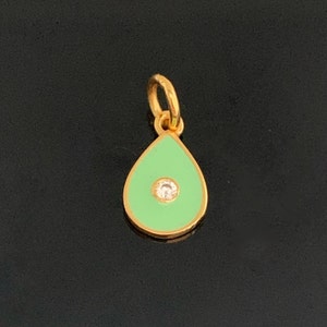 Gold Mint Green Enamel Pendant - Gold Diamond Pendant - Pear Shape Pendant - Teardrop Pendant - Minimal Jewelry - Holiday Jewelry Gift