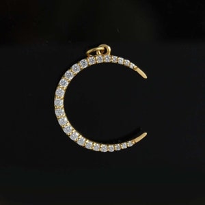 Gold Diamond Crescent Pendant - Celestial Jewelry - Gold Crescent Pendant - Half Moon Pendant - Diamond Charm - mother's day gift