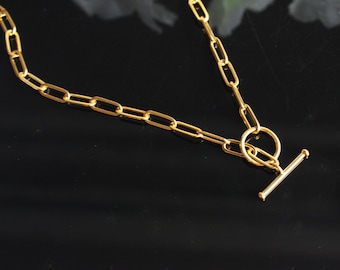 Gold Paperclip Chain Toggle Necklace - Handmade Link Chain