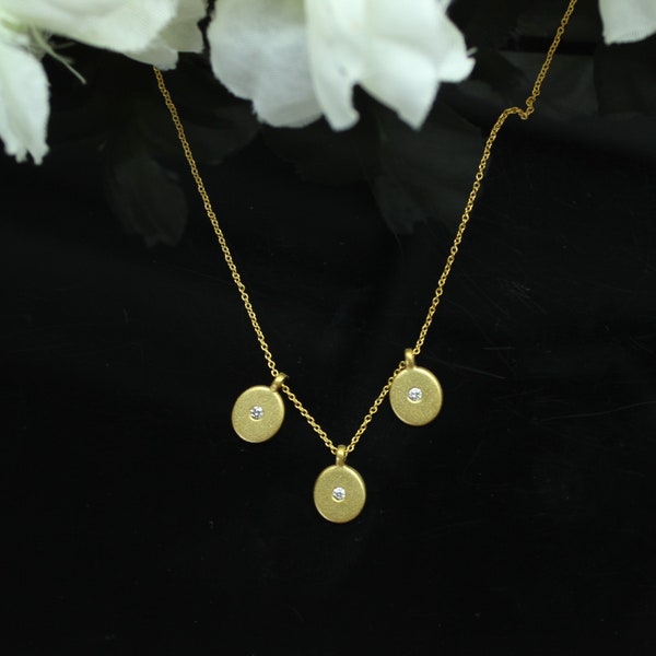 Gold Diamond Disc Necklace - Pebble Necklace - Coin Chain Necklace - Matte Finish Necklace - Gold Round Necklace - valentines gift for her