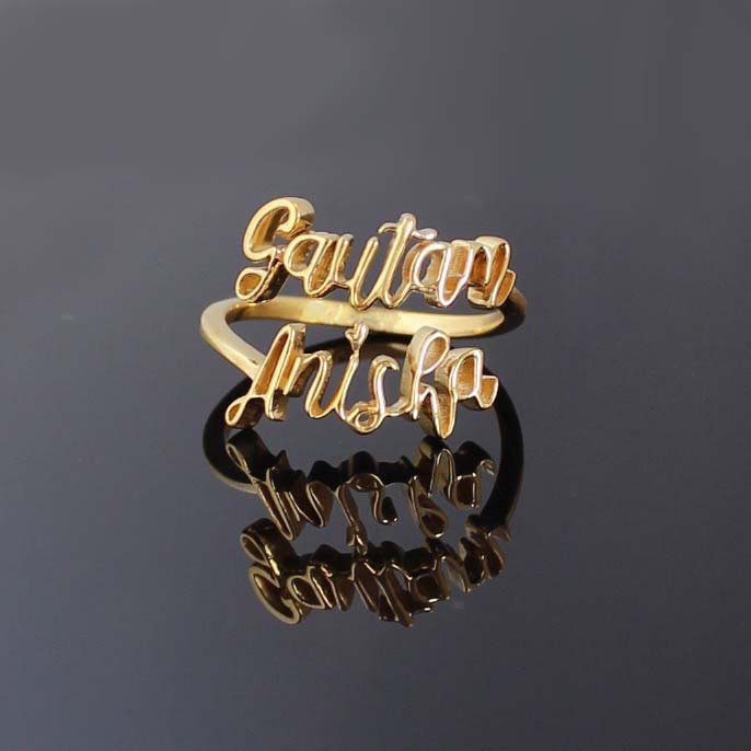 Gold Double Two Name Ring Gold Couple Ring Customized Letter Ring Gold Personalized Name Ring Valentines Gift for Her Etsy UK