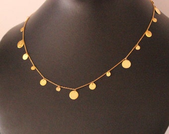 Solid Gold Disc Halskette: 10k 14k 18k Kreis Charm Kette