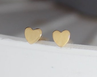 Solid Gold Heart Studs, 18K Gold Earrings, Minimalist Heart Earrings For Women, Daily Wear Pure Gold Studs Earrings