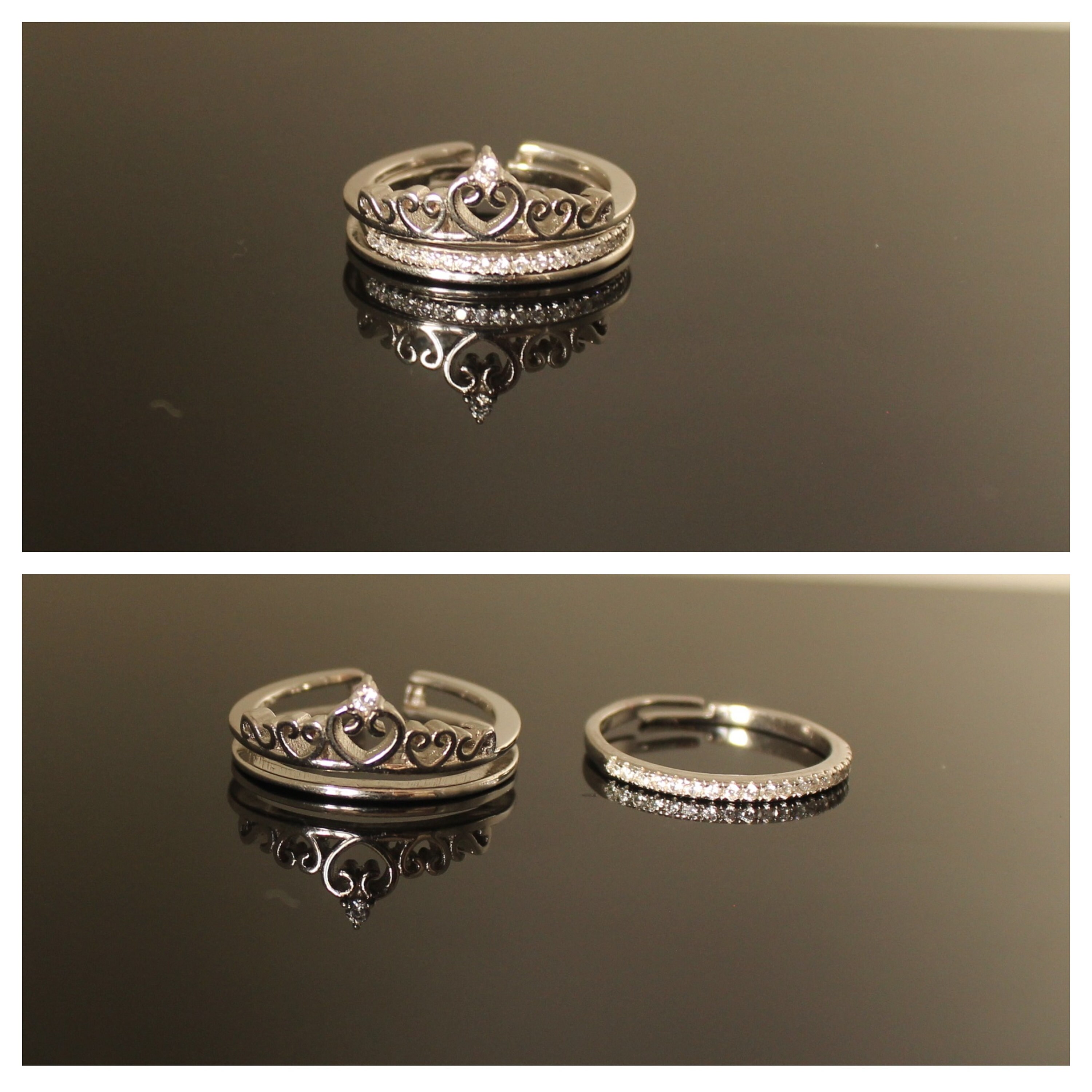 ゴールドダイヤモンド 2 in 1 リングセット - プリンセスクラウン