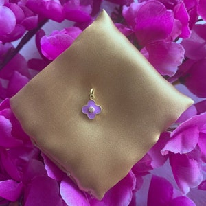 Lavender Enamel Clover Pendant - Purple Lavender Enamel Pendant - Gold Flower Pendant - Colorful Enamel Clover Charm - holiday jewelry gift