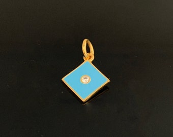Gold Enamel Square Pendant - Blue Enamel Pendant - Diamond Square Pendant - Gold Geometric Pendant - Minimal Jewel - valentines gift for her