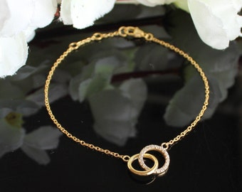 Gold Interlocking Circle Bracelet - Eternity Bracelet - Double Circle Diamond Bracelet - Entwined Circles Bracelet - Holiday Jewelry gift