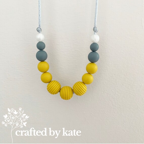 Mustard yellow silicone bead necklace / beaded necklace