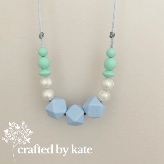 Pastel blue / pearl / mint green silicone bead necklace