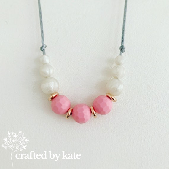 Rose and pearl silicone bead necklace / beaded necklace