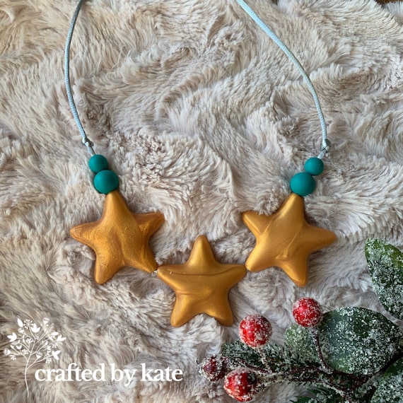 Christmas gold stars beaded necklace