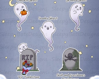 Spooky Ghosts and Tombstones Halloween Journal and Planner stickers