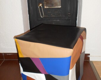 Housse en faux cuir patchwork pour tabouret Solsta Pällbo d'IKEA