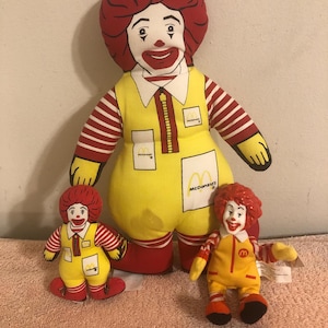 Vintage 1984 Ronald McDonald Stuffed Doll Lot 12” & 5” Dolls Plus Beanie Doll