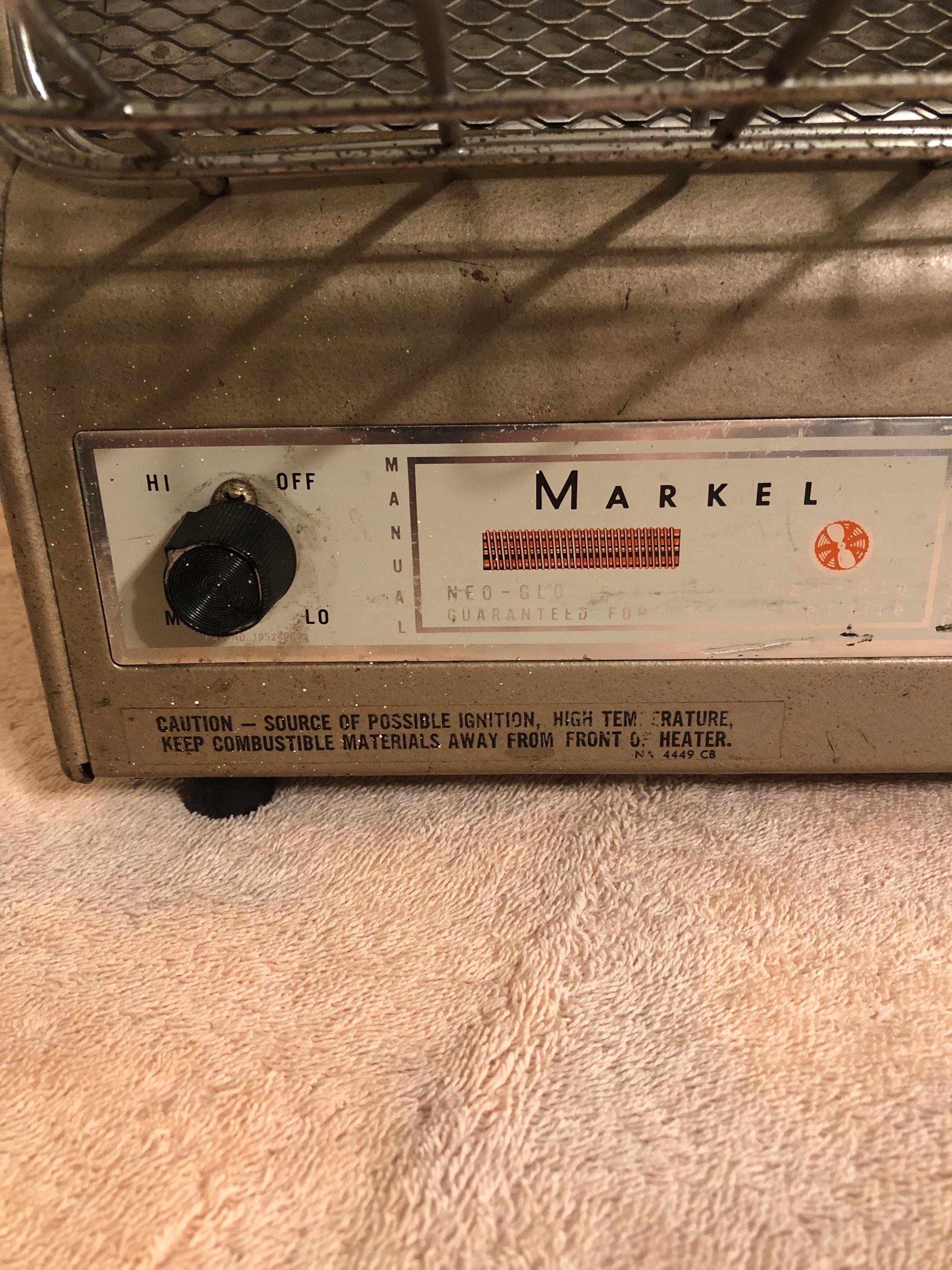 ストーブ Scovill Markel Nulone Fan-Glo Heater Vintage 1970 Markel Neo-Glo Element Fan-Glo Heetaire Model