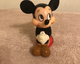 Vintage Walt Disney Productions Mickey Mouse Squeak Toy 4 1/2” Tall Works