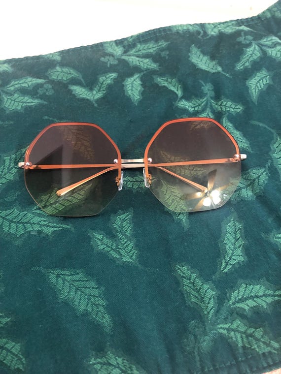 Vintage Amber Octagon Janis Joplin Style Sunglasses Metal Frame Etsy