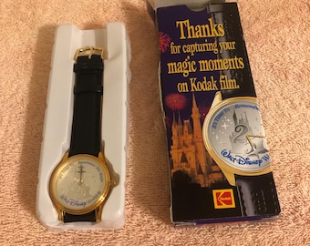 Relógio vintage Walt Disney Kodak de 25º aniversário, novo na caixa.