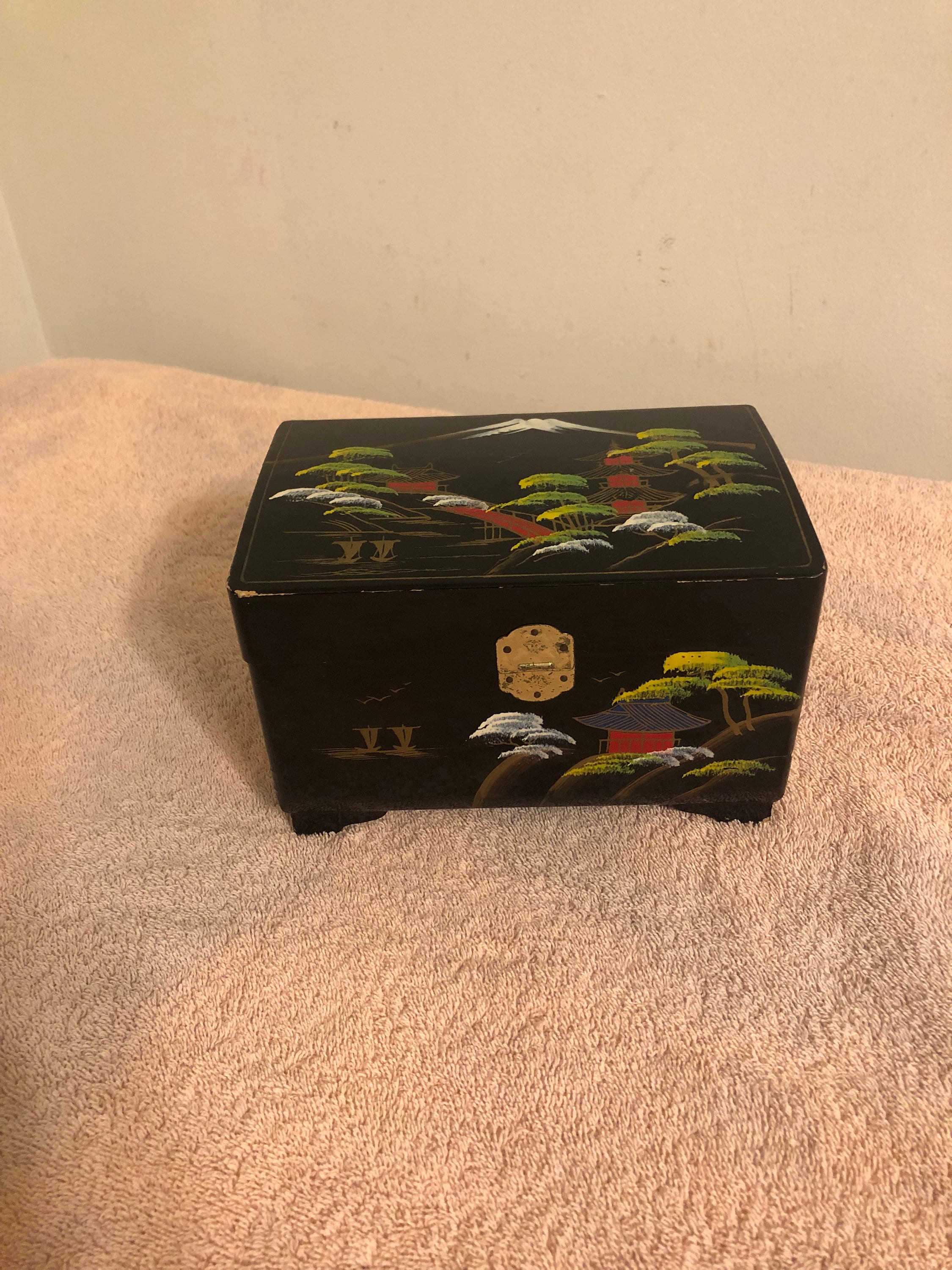 名作 Box Jewelry Music Lacquered Black Vintage No Key Box Music その他