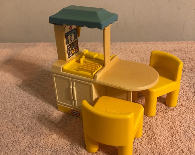Vintage Little Tikes Dollhouse Size Kitchen Island With Yellow Chairs ...