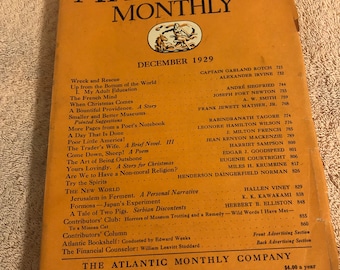 Vintage December 1929 Atlantic Monthly Magazine Complete