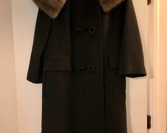 Vintage Women’s Forstmann Grey Coat With Genuine Rabbit Fur Collar