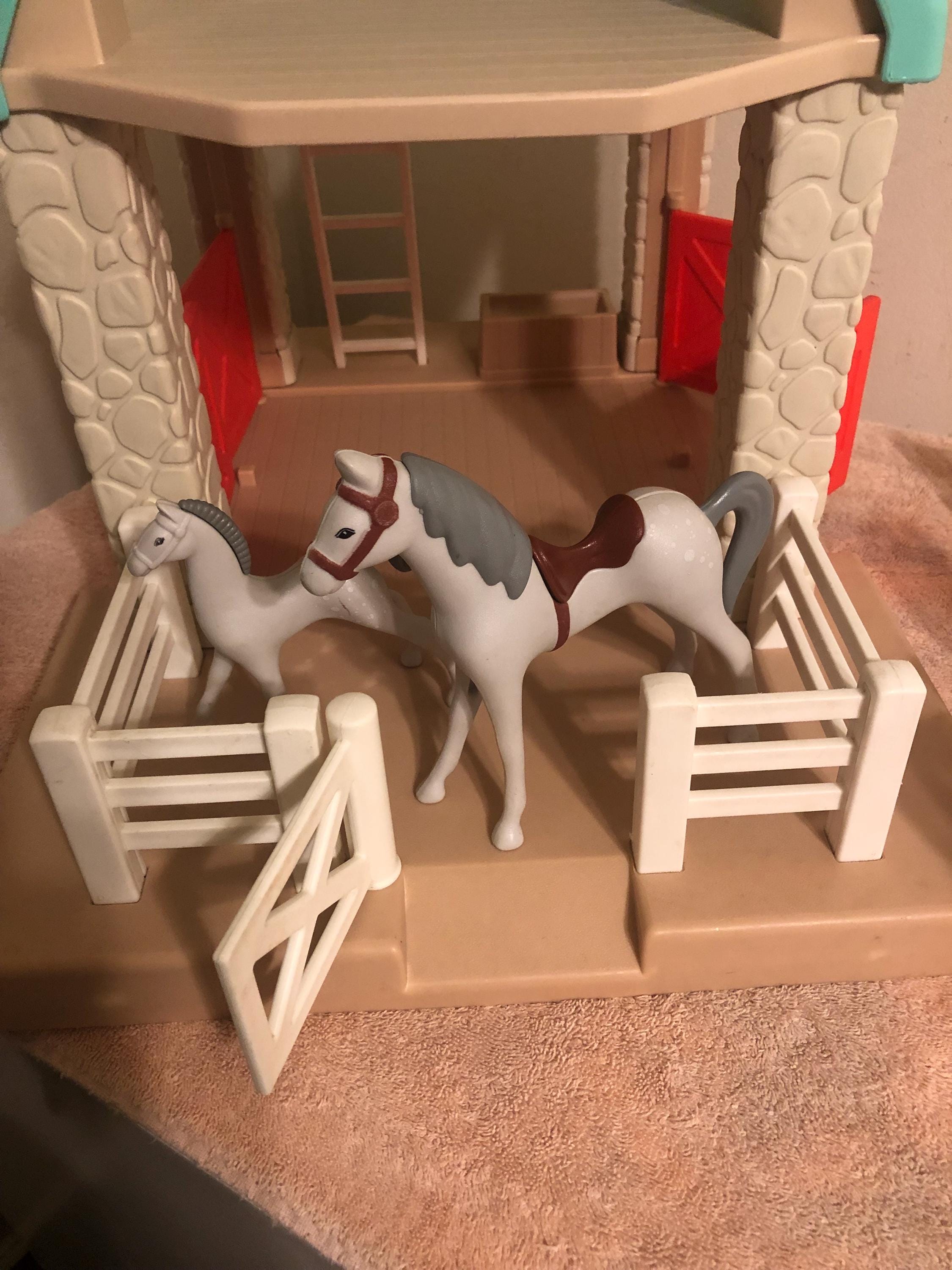 Vintage Little Tikes Dollhouse Size Stable With Horses Riders Fence Ladder Etsy UK