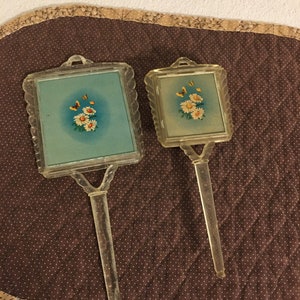 Vintage 1940’s Girls Vanity Brush & Mirror Butterflies and Daisies Pattern