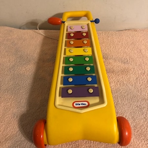 Vintage 19” Little Tikes Xylophone With Attached Mallet On Wheels
