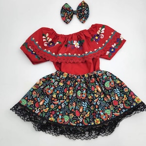Baby Girl Mexican Outfit. Hispanic Heritage Outfit. Black/Red. Cinco de Mayo Outfit.