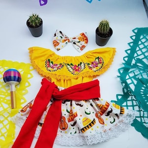 Baby Girl Mexican Outfit (Sombrero Print). Cinco De Mayo Outfit.