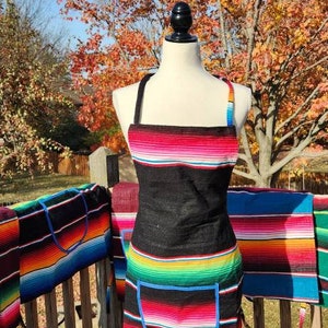 Mexican Sarape Apron. Embroidered Mexican Apron. Mandil de Sarape con Bordado.