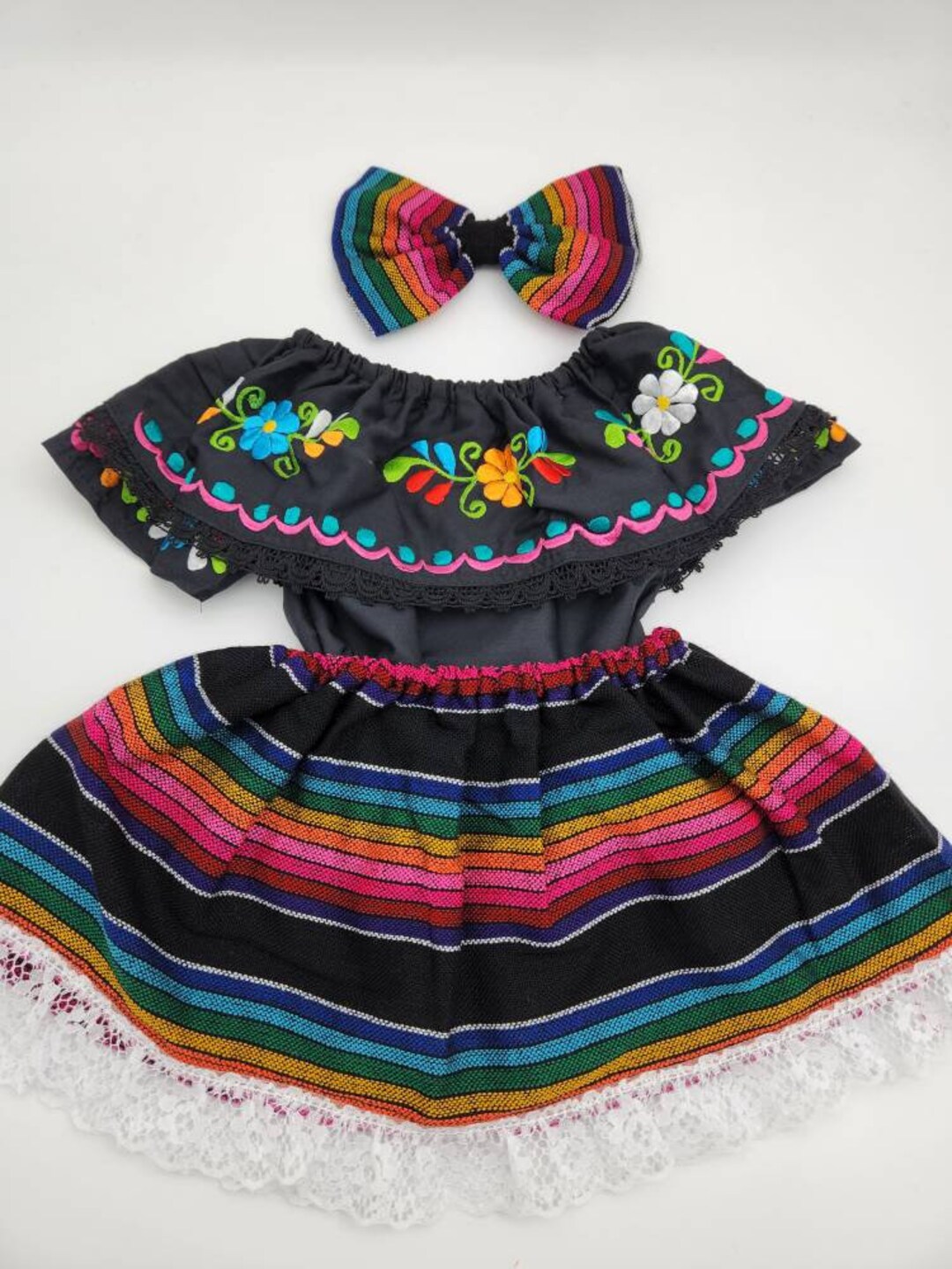 Baby Girl Mexican Outfit black off the Shoulder Stripes - Etsy