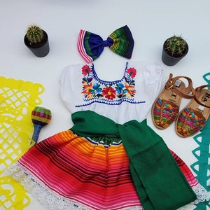Baby Girl Mexican Outfit (Sarape Print). Cinco De Mayo Outfit. Sarape Outfit.
