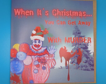 Kartka świąteczna z Pogo The Clown, John Wayne Gacy, prawdziwa sztuka kryminalna