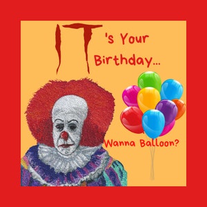 É seu aniversário Pennywise, o palhaço dançarino Stephen King It Bordado Retrato Impresso Tim Curry Cartão de felicitações para fãs de terror