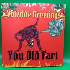 Medieval Devil Farting Weird Alternative Goth Yuletide Christmas Card You Old Fart