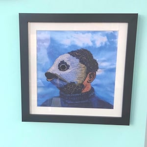 The Wicker Man Fish Mask Print: Original Embroidery Art 8x8 Inch  Square Unmounted.