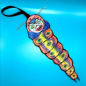 Giant Embroidered Space Worm Hanging Weird Art Ornament Sybil
