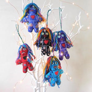 Gothic Horror Embroidered Voodoo Doll Hanging Unique Handmade Zombie Pincushion Ornament Halloween Christmas Gift