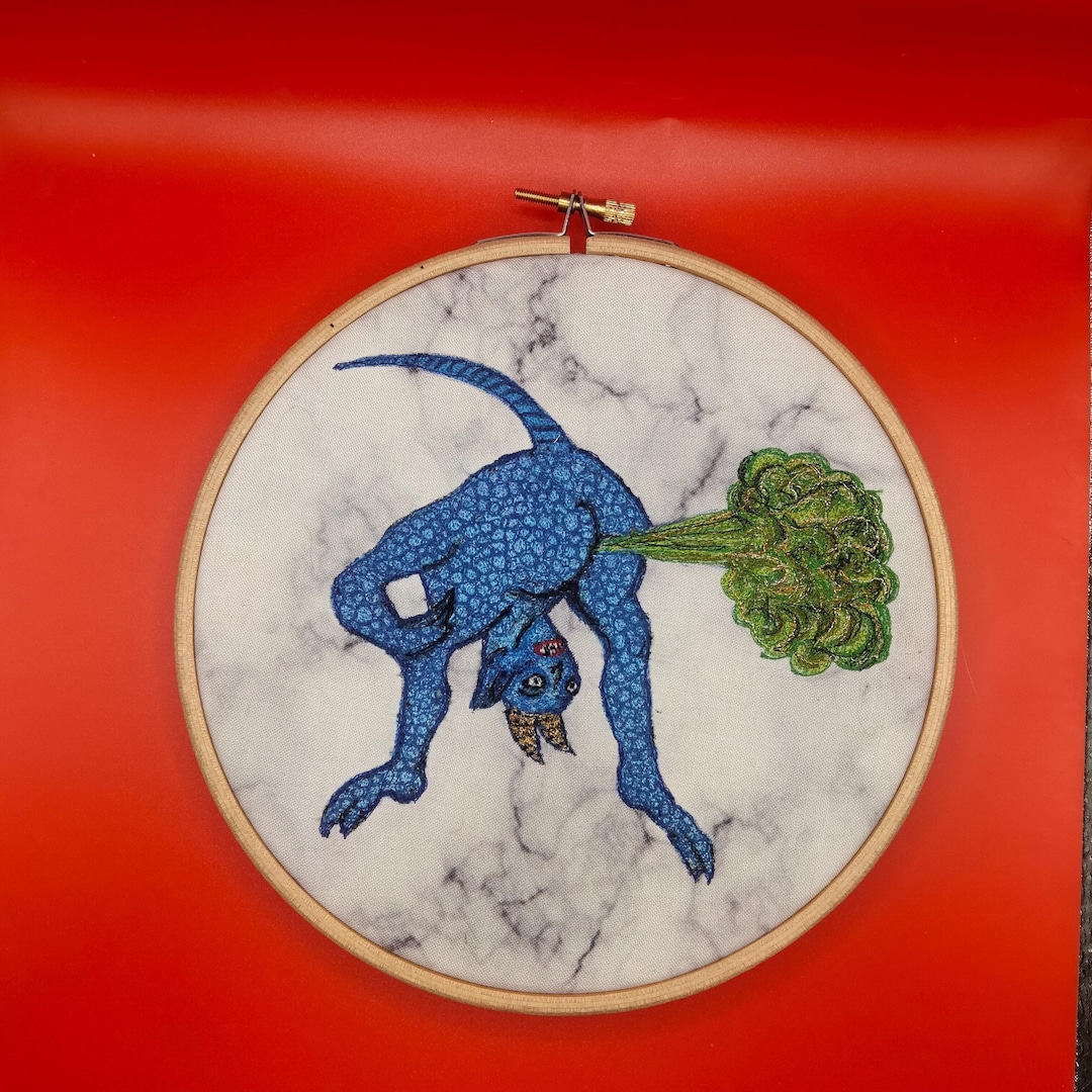 Medieval Blue Devil Farting Hand Made Embroidery 7 Inch Complete ...