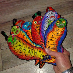 Jumbo Embroidered Maggot Worm Hand Made Hanging Weird Unique Ornament