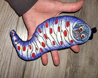 Jumbo Embroidered Blood Beast Terror  Maggot Worm Hand Made Hanging Weird Unique Ornament Terry