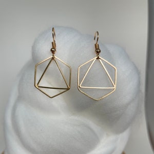 The Hexagon & Triangle Earrings - Gold Hooks, Gold Triangle and Hexagon