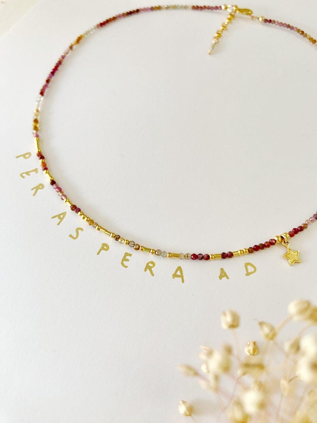 PER ASPERA Ad ASTRA Morse Code Necklace With Genuine Rubies & Sapphires ...