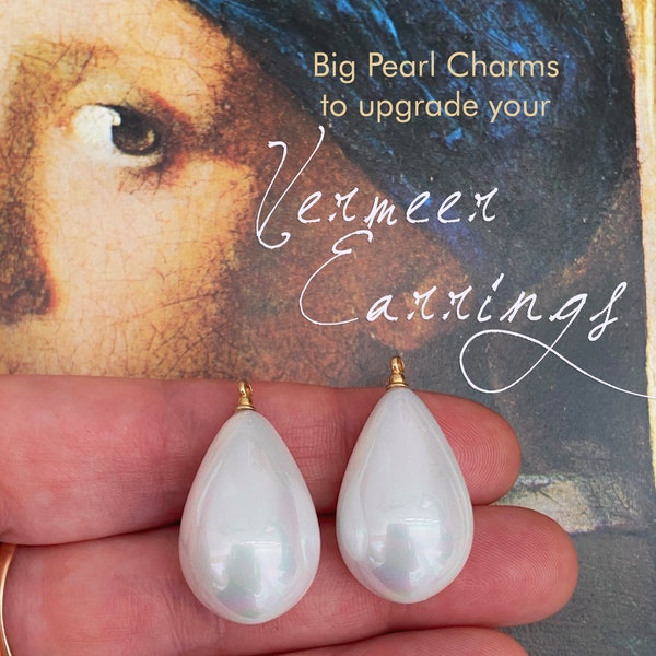 ADD ON CHARMS for I Gioielli di Kudra "Vermeer earrings" -  Sterling silver vermeil style pearl dangles, big white pearl charms