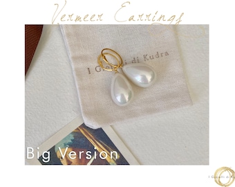 VERMEER CLASSIC Grande - Pendientes en plata 925 y maxi perla inspirados en "La chica del turbante" de Jan Vermeer, regalo para amantes del arte.