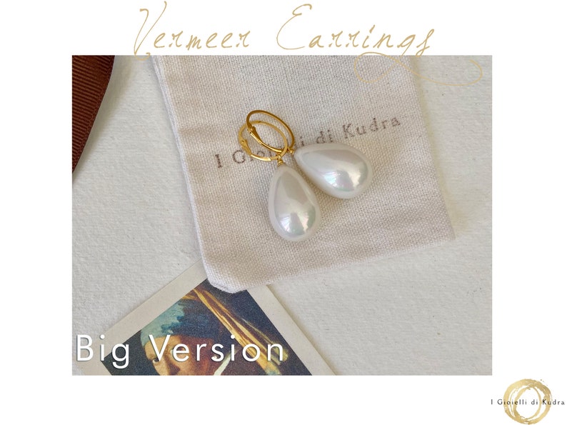 VERMEER CLASSIC Big Ohrringe aus 925er Silber und Maxi-Perle, inspiriert von Mädchen mit Turban von Jan Vermeer, Geschenk für Kunstliebhaber. Bild 1