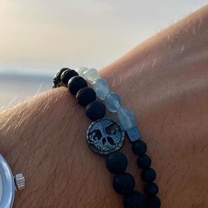 Bracciale da uomo elastico in argento, ematite e lava | Albero della vita | Diffusore profumo o oli essenziali | Regalo per festa del papà.