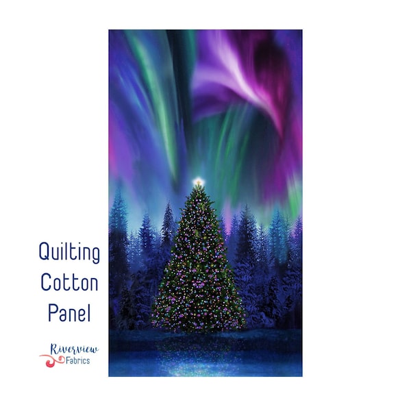 Christmas Tree Aurora Borealis Quilting Cotton Panel, Timeless Treasures, Christmas Fabric, Holiday Panel